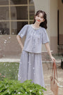 Gingham Ruffled Collar Blouse and Maxi Skirt Set - Masion Chérie