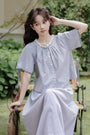 Gingham Ruffled Collar Blouse and Maxi Skirt Set - Masion Chérie