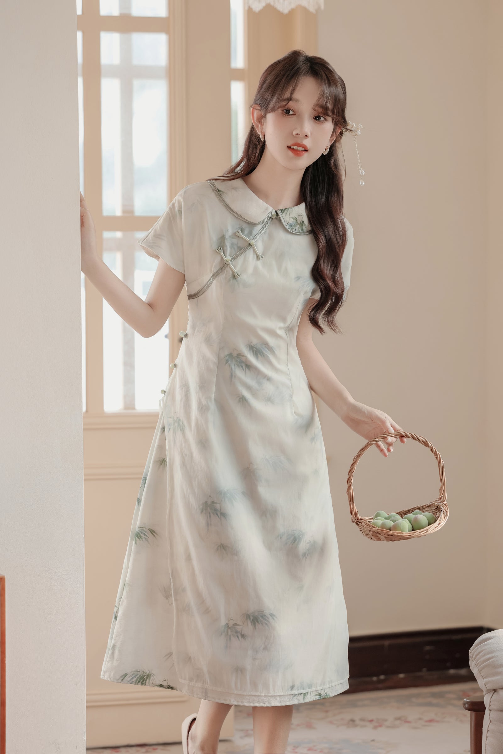 Vintage Bamboo Print Modified Cheongsam Dress - Masion Chérie