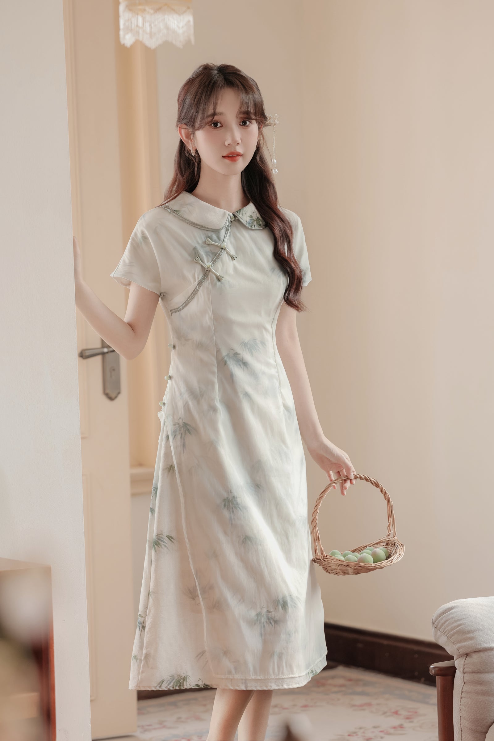 Vintage Bamboo Print Modified Cheongsam Dress - Masion Chérie