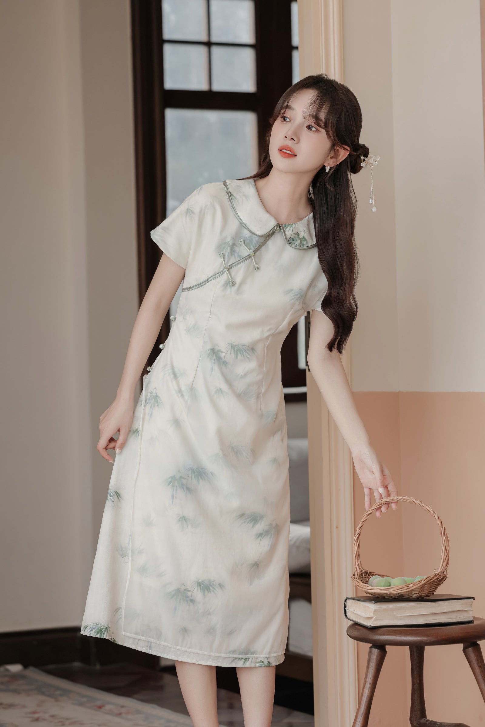 Vintage Bamboo Print Modified Cheongsam Dress - Masion Chérie