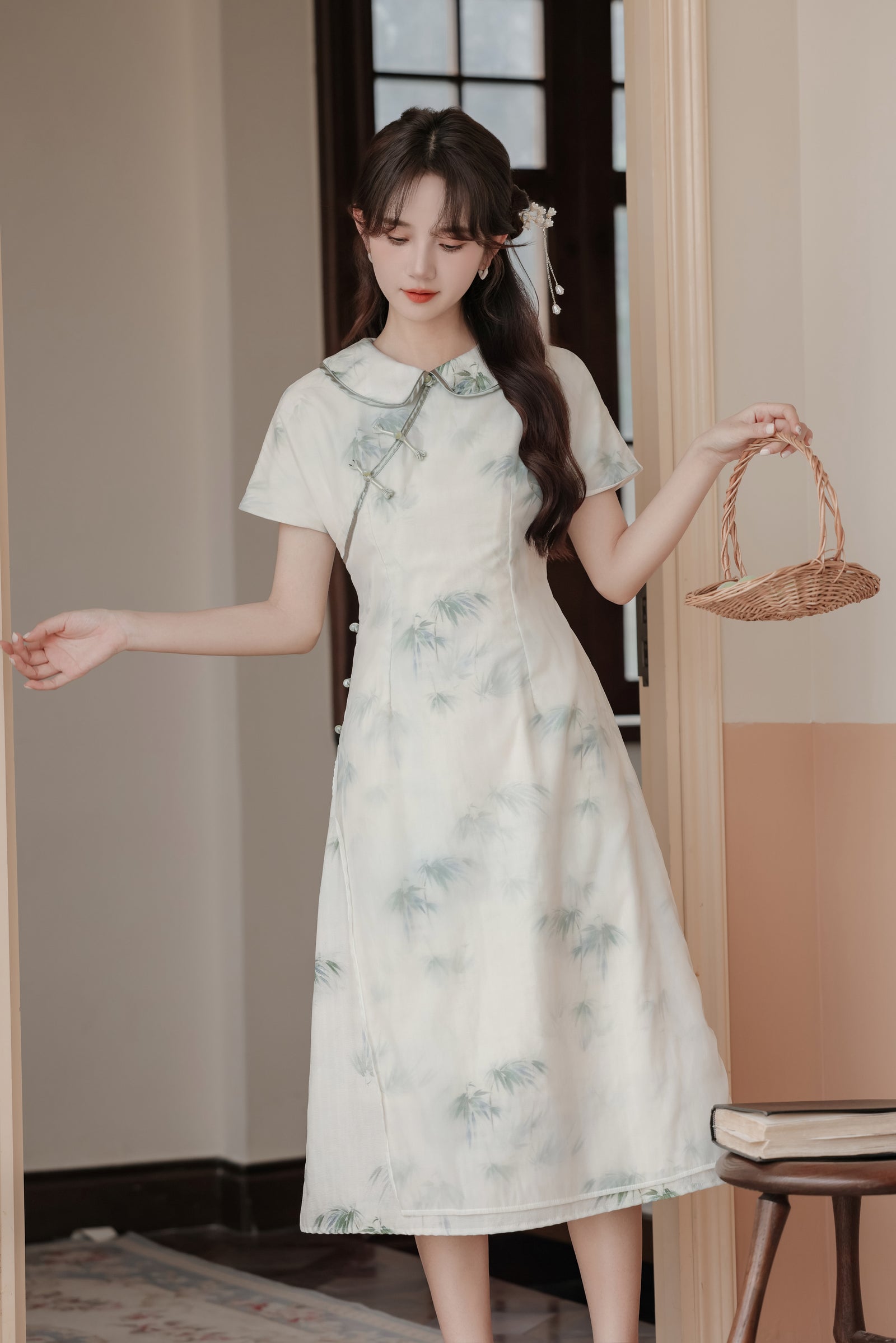 Vintage Bamboo Print Modified Cheongsam Dress - Masion Chérie