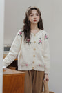 Ivory Floral Embroidered Button-Up Cardigan