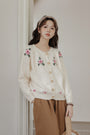 Ivory Floral Embroidered Button-Up Cardigan