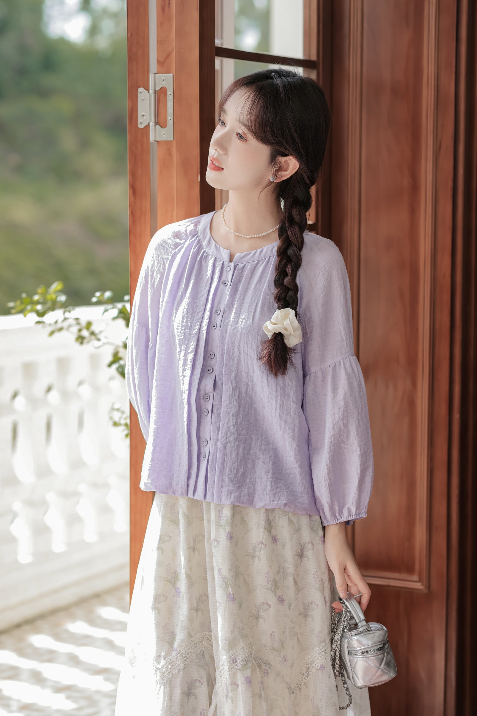 Lavender Dream Button-Down Puff Sleeve Blouse