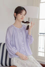 Lavender Dream Button-Down Puff Sleeve Blouse