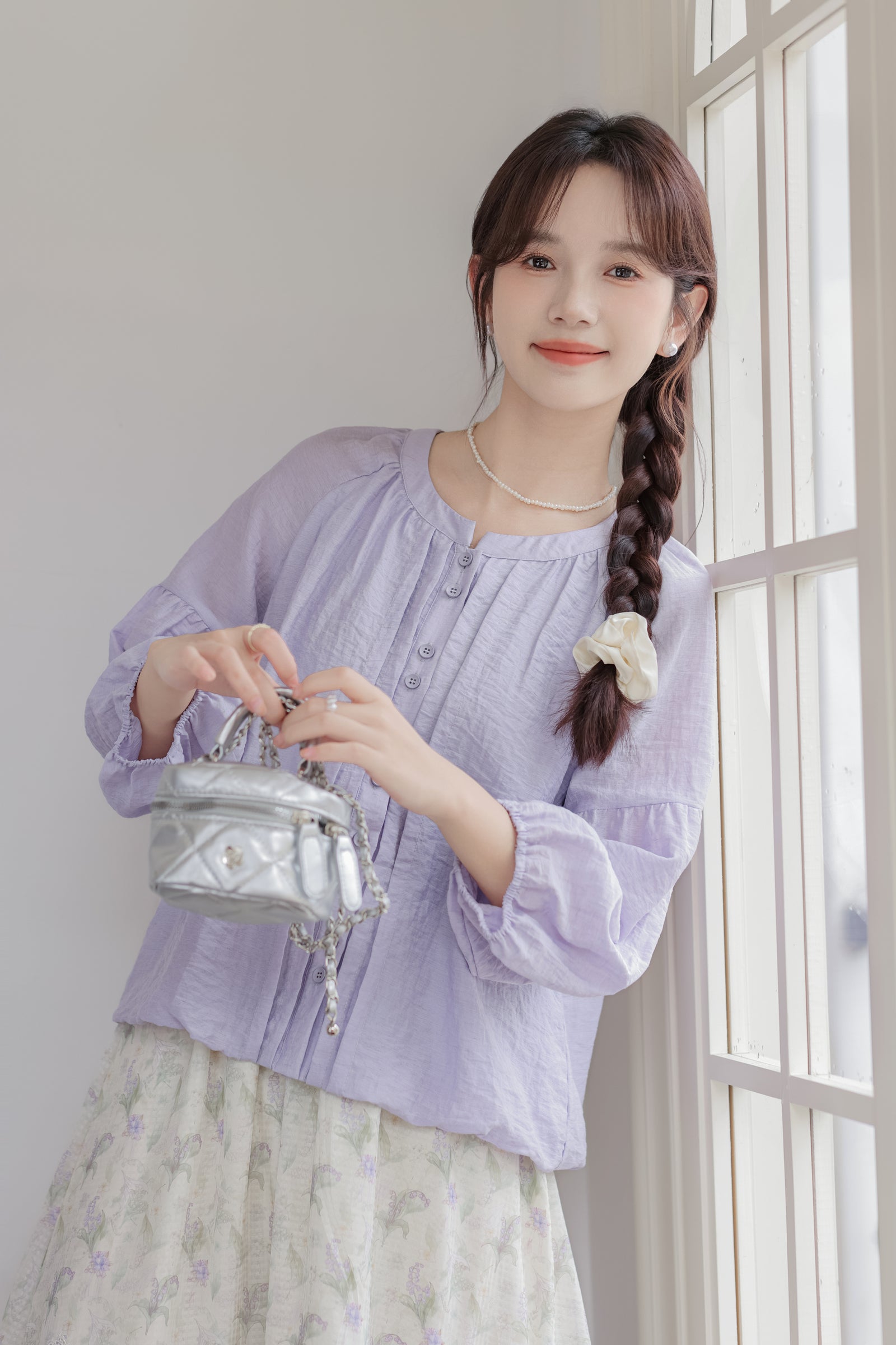 Lavender Dream Button-Down Puff Sleeve Blouse