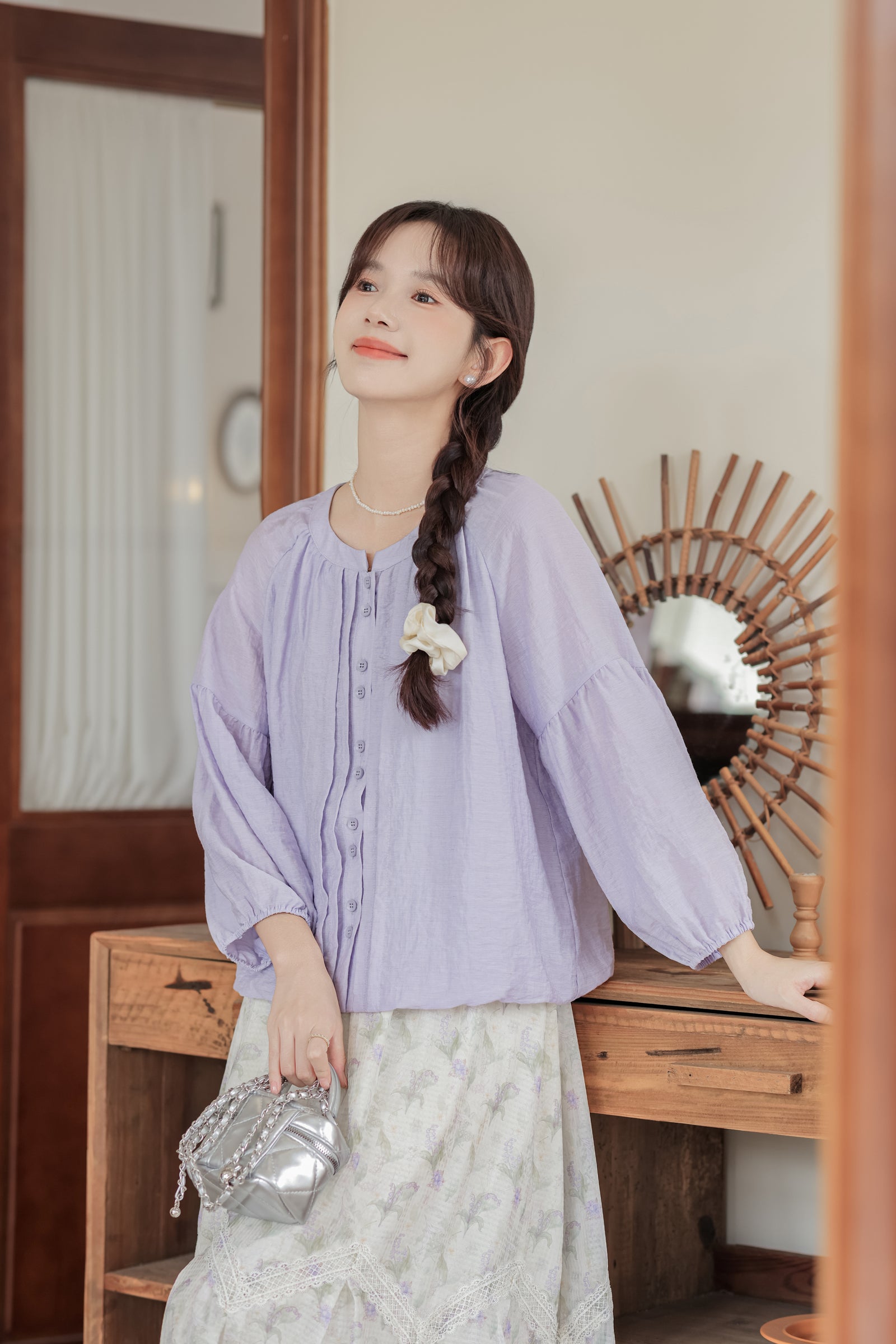 Lavender Dream Button-Down Puff Sleeve Blouse