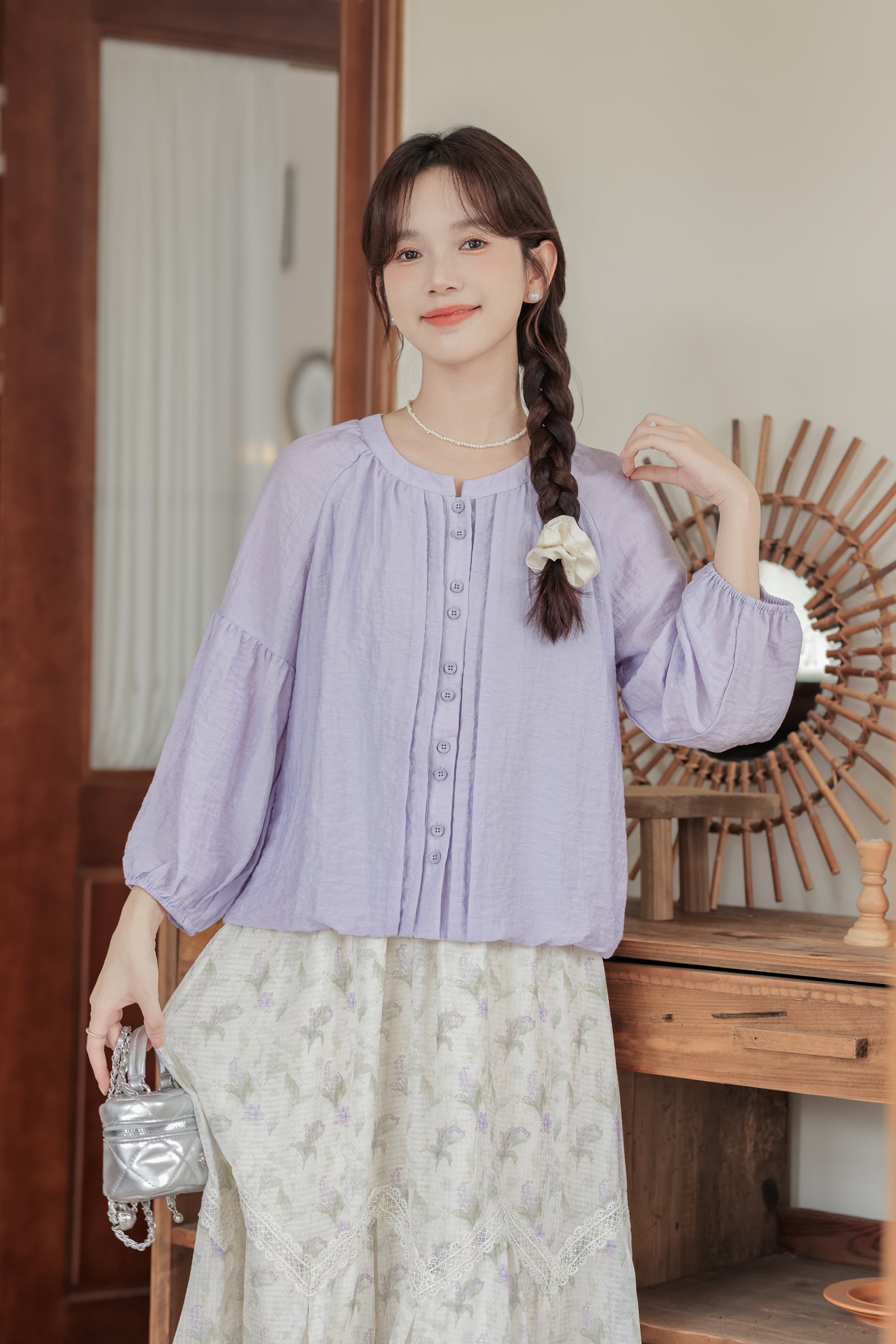 Lavender Dream Button-Down Puff Sleeve Blouse