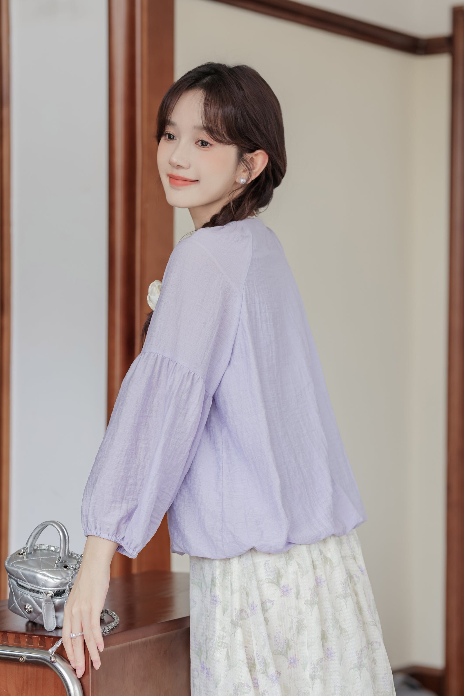 Lavender Dream Button-Down Puff Sleeve Blouse