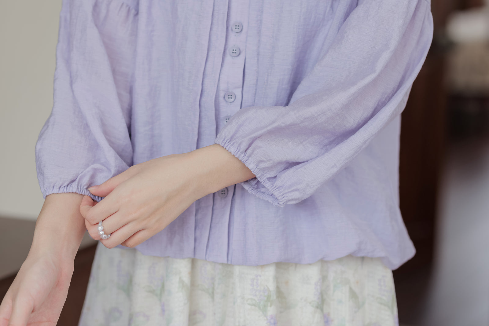 Lavender Dream Button-Down Puff Sleeve Blouse