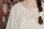 Jacquard Embroidered Drawstring Tie Pullover Blouse