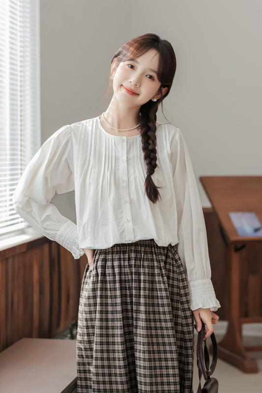 Timeless White Ruffle Cuffs Pintuck Blouse