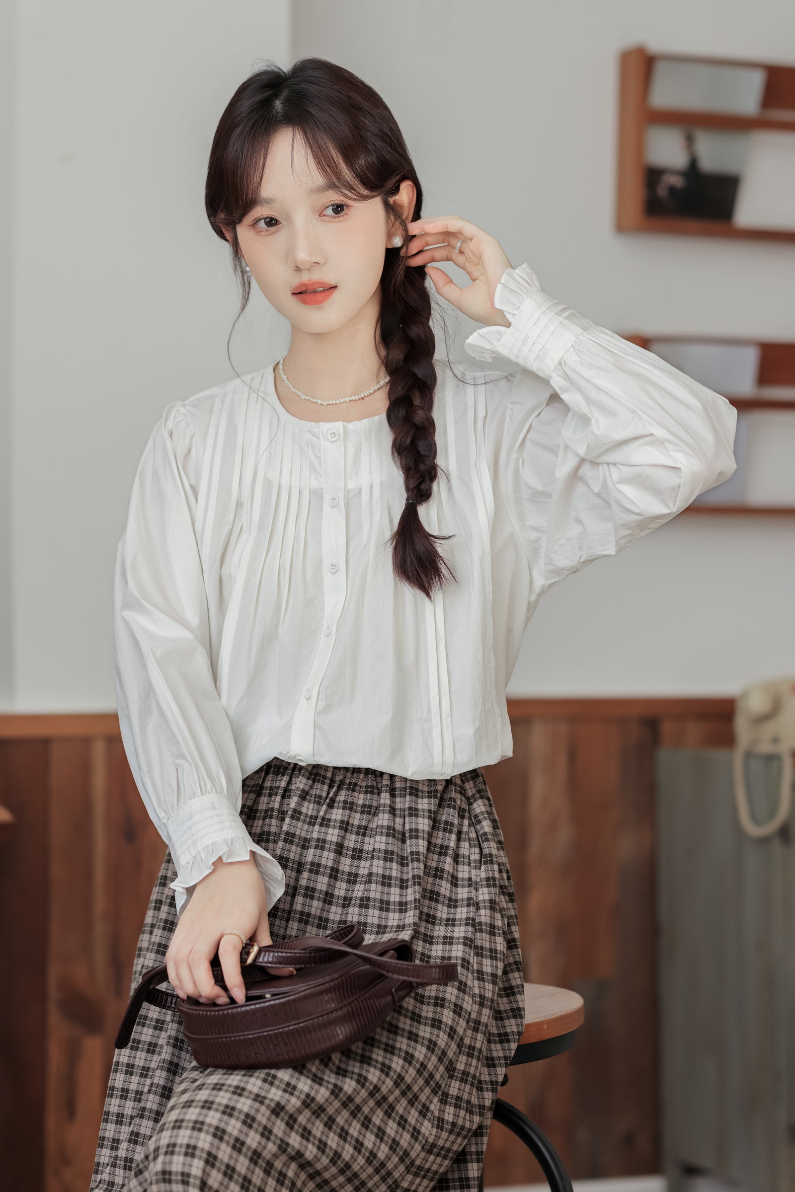 Timeless White Ruffle Cuffs Pintuck Blouse