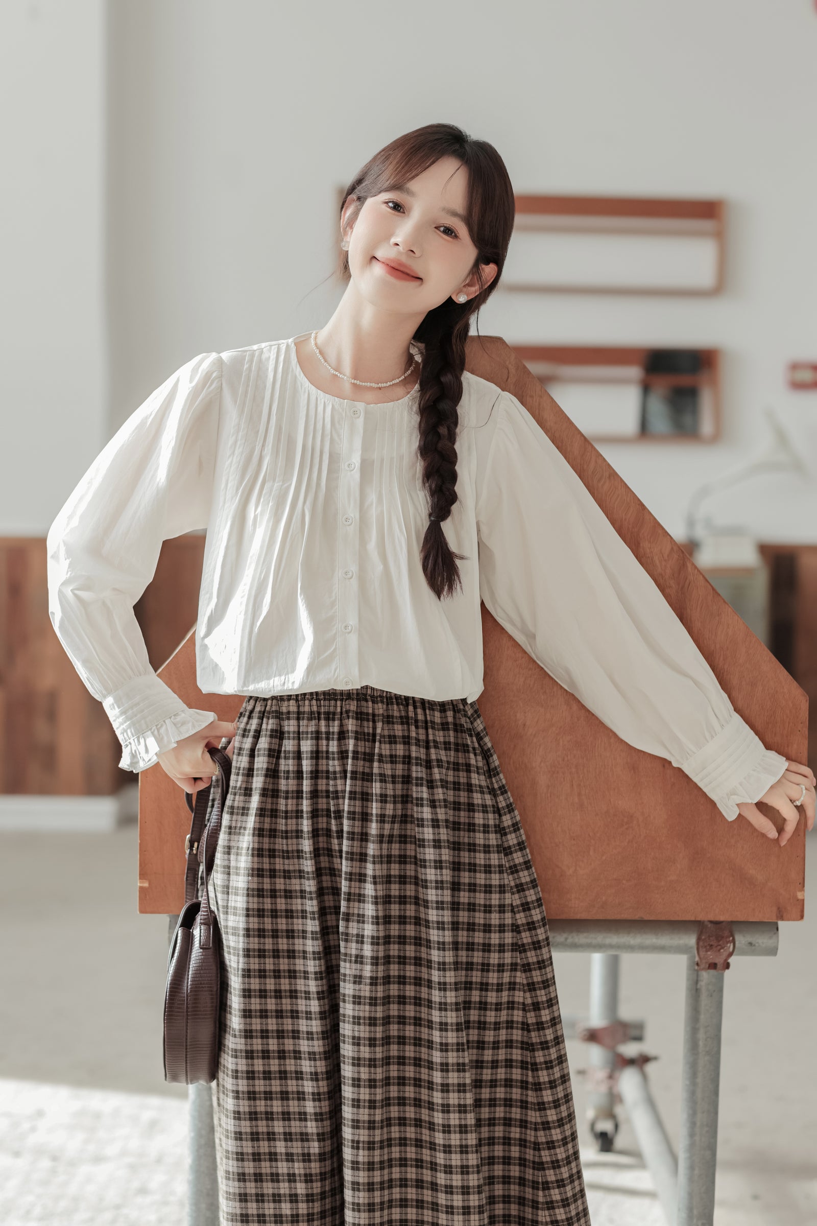 Timeless White Ruffle Cuffs Pintuck Blouse