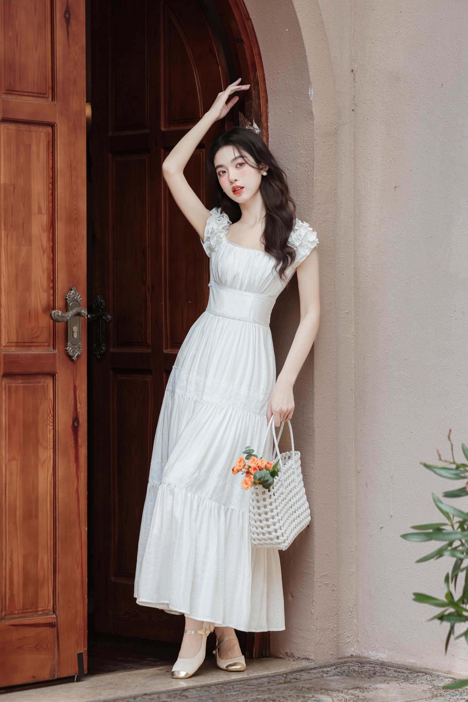 Graceful Ivory Empire Waist Maxi Dress