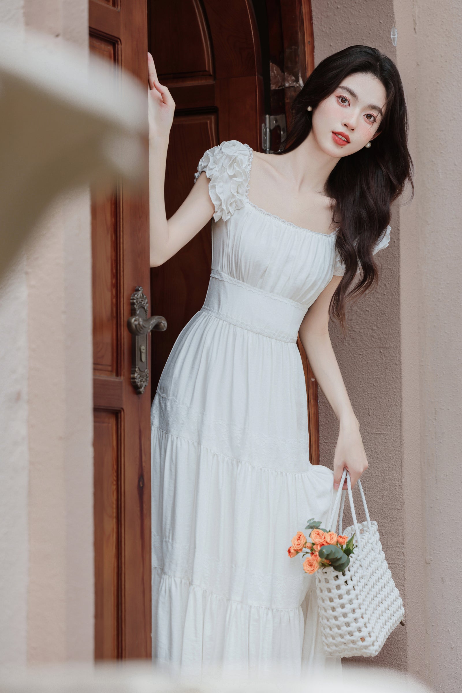 Graceful Ivory Empire Waist Maxi Dress