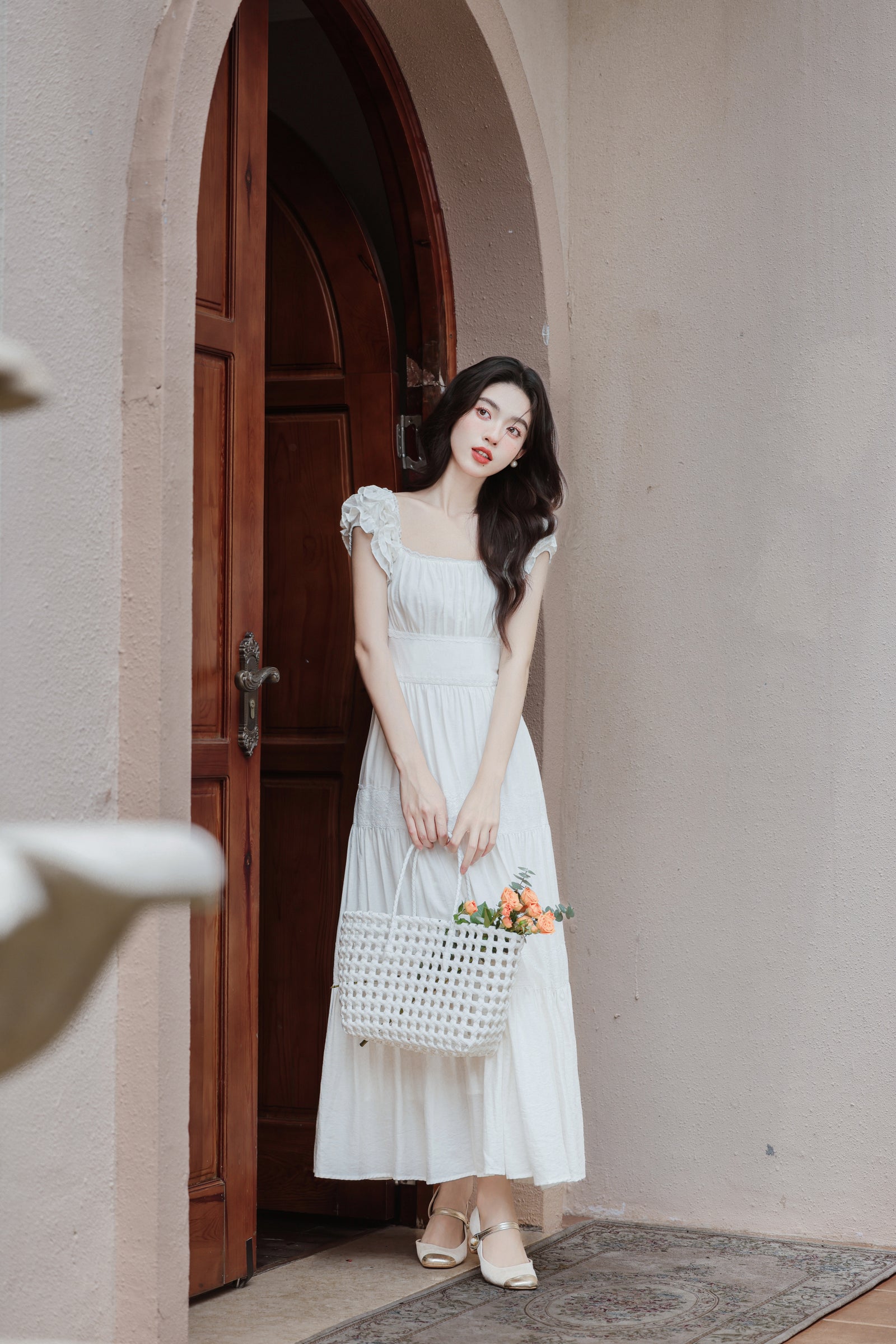 Graceful Ivory Empire Waist Maxi Dress