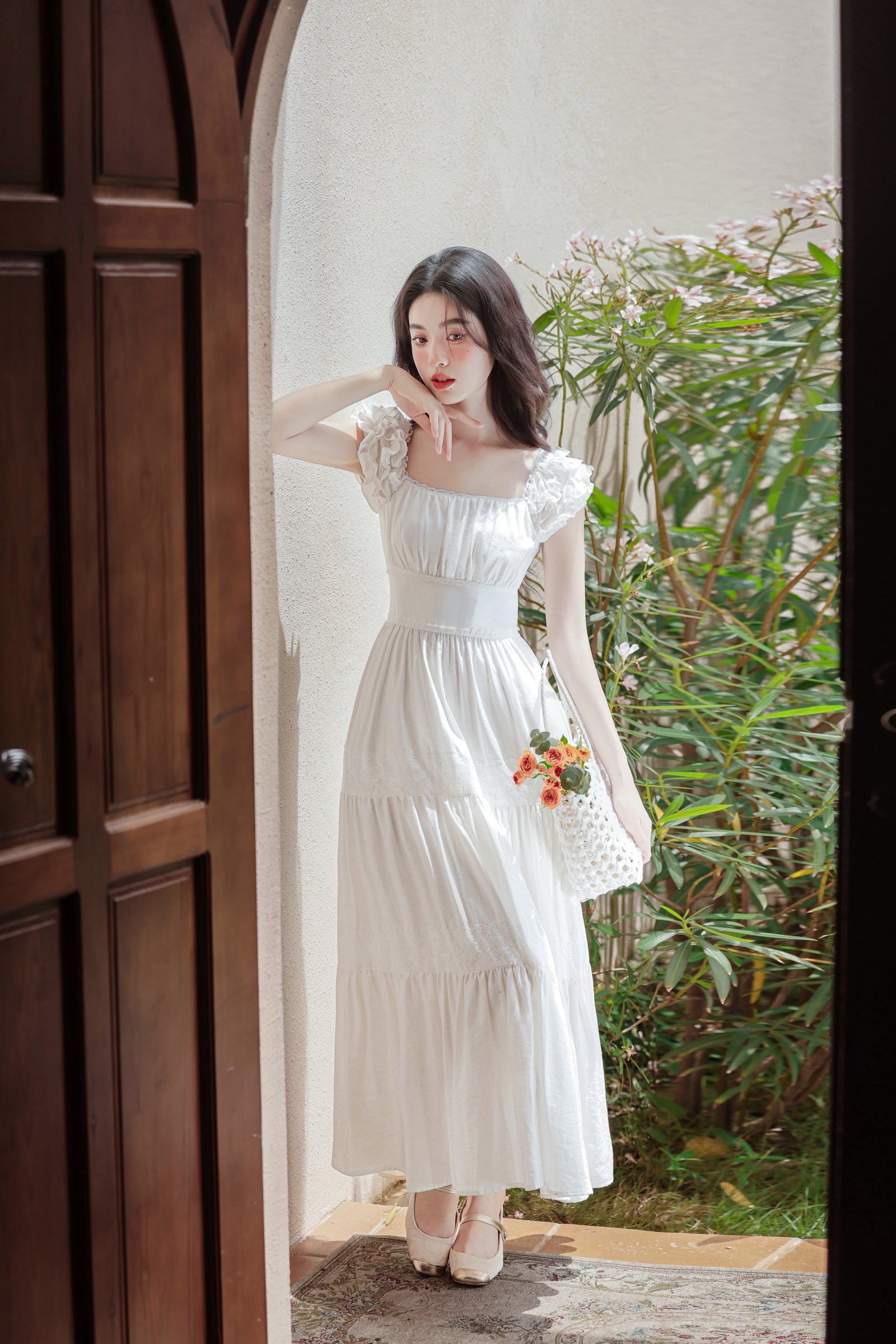 Graceful Ivory Empire Waist Maxi Dress