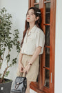 Casual Beige Striped Button-Down Shirt - Masion Chérie