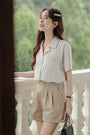 Casual Beige Striped Button-Down Shirt - Masion Chérie