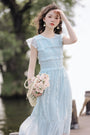 Pastel Blue Ruched Midi Dress - Masion Chérie