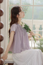 Lavender Short Sleeve Pleated Button-Down Blouse - Masion Chérie