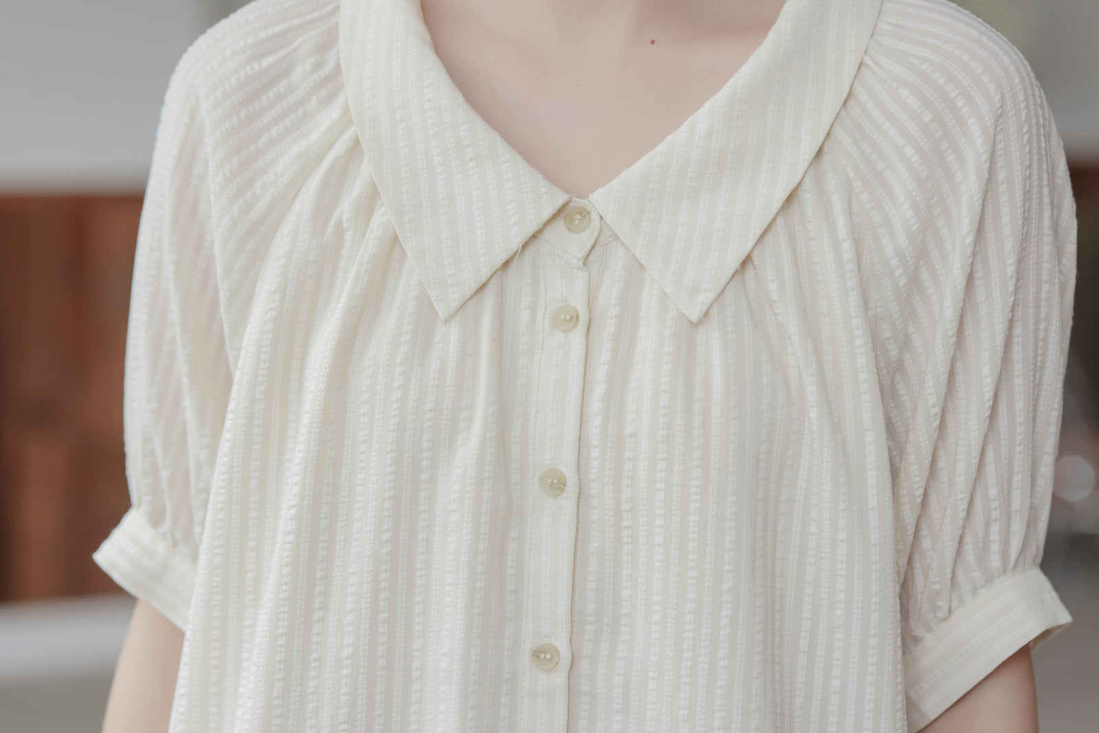 Classic Ivory Button-Down Short Sleeve Blouse - Masion Chérie