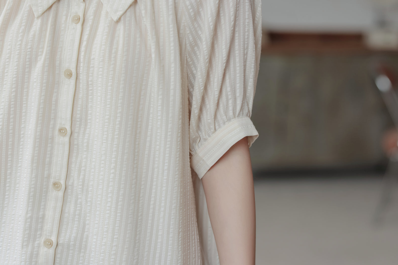 Classic Ivory Button-Down Short Sleeve Blouse - Masion Chérie