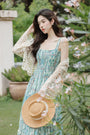 Vacation Boho Floral Maxi Dress with Sun Protection Ethnic Cardigan - Masion Chérie