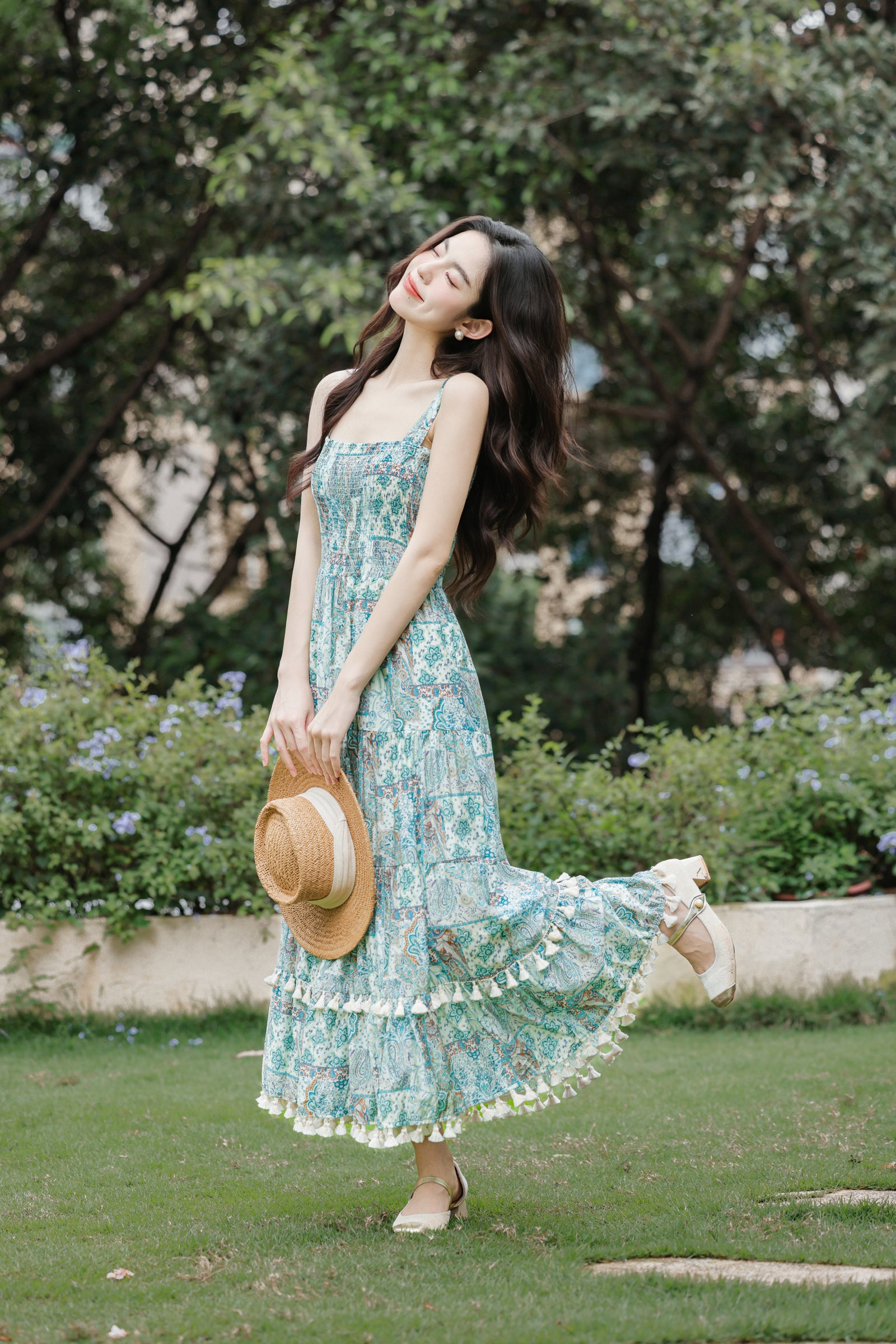 Vacation Boho Floral Maxi Dress with Sun Protection Ethnic Cardigan - Masion Chérie