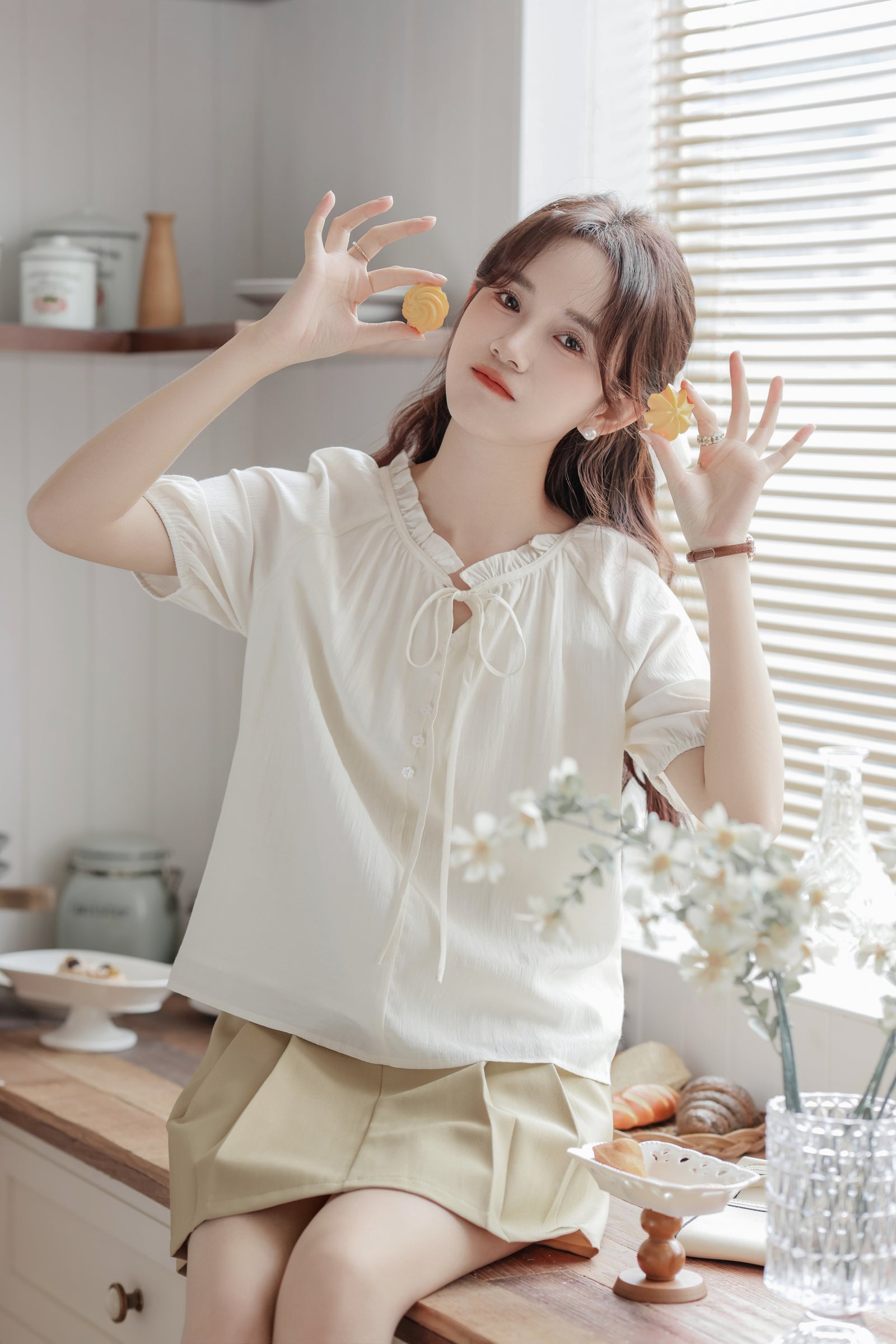 Whimsical Ivory Button-Front Blouse - Masion Chérie