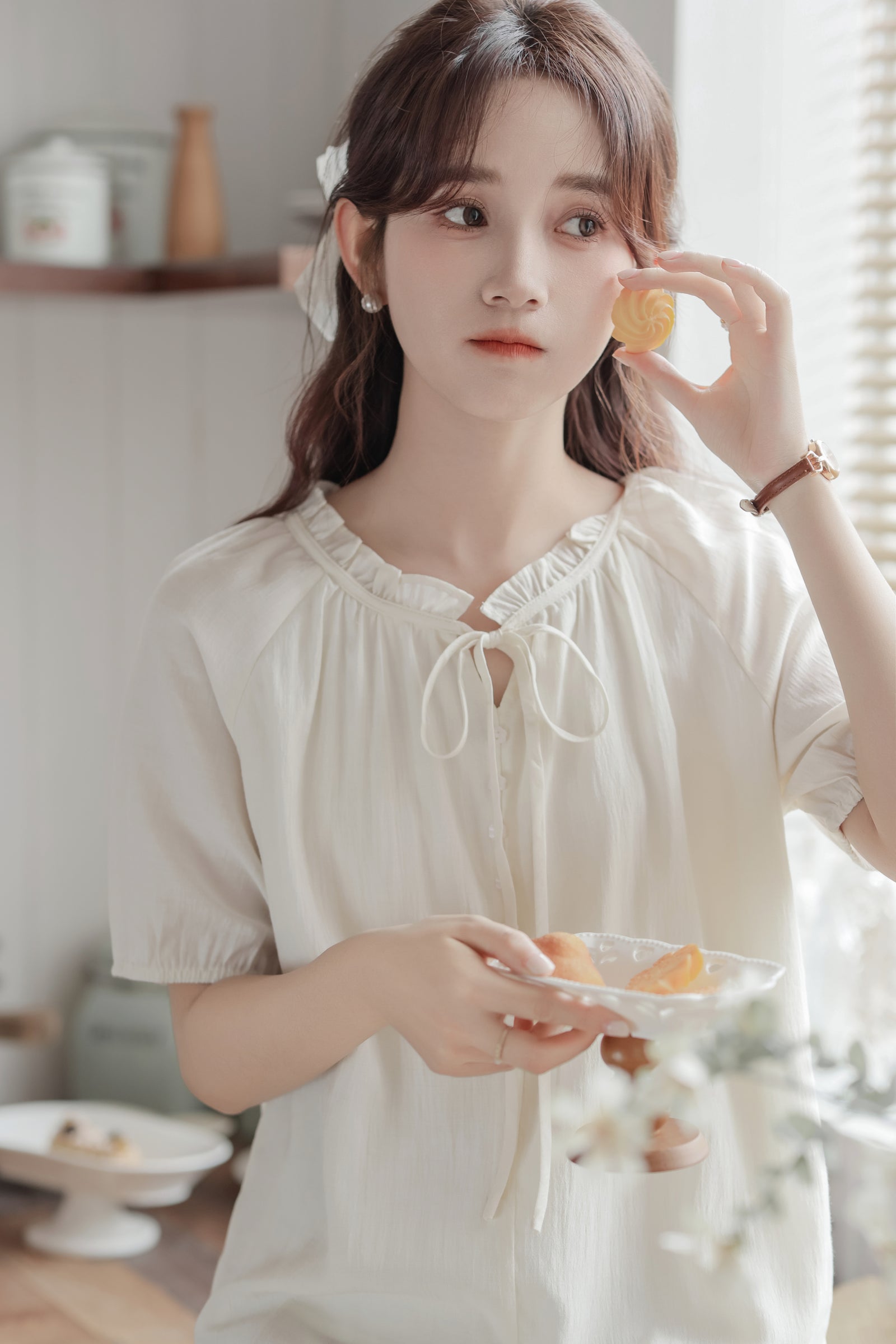 Whimsical Ivory Button-Front Blouse - Masion Chérie