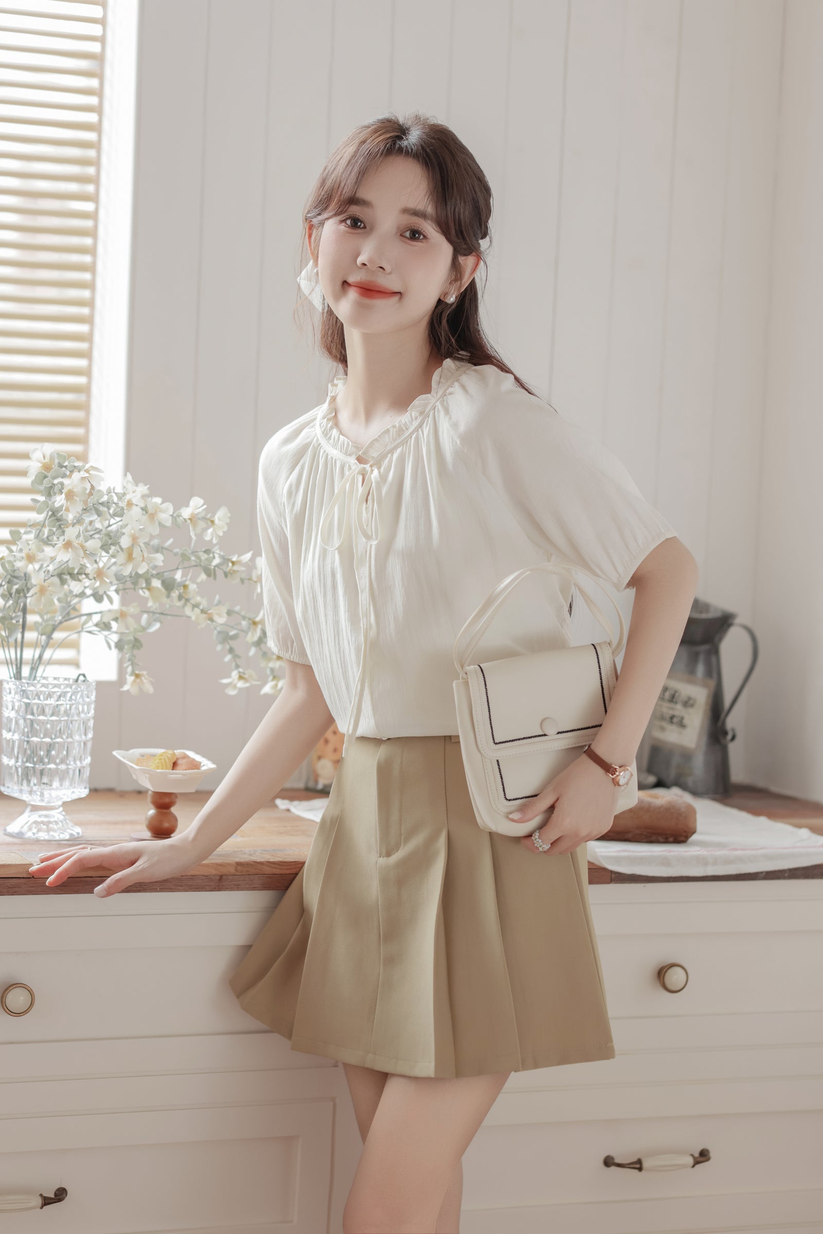 Whimsical Ivory Button-Front Blouse - Masion Chérie