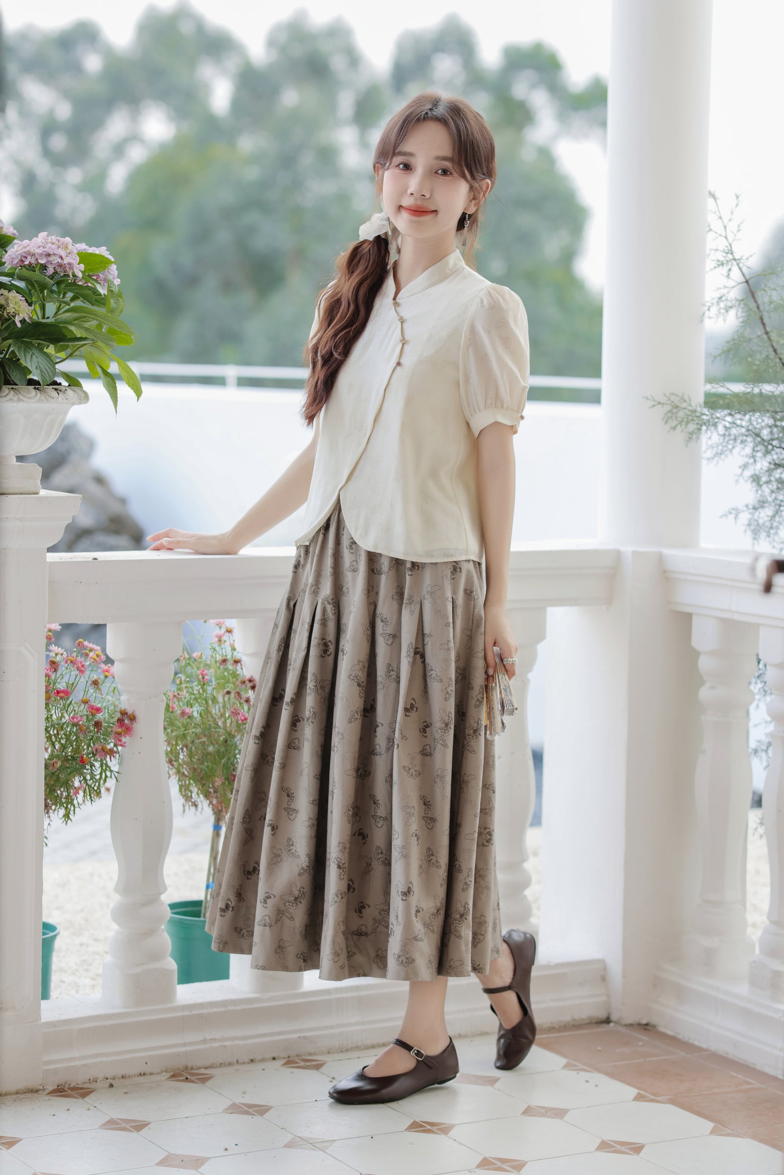 Vintage Floral Pleated Midi Skirt - Masion Chérie