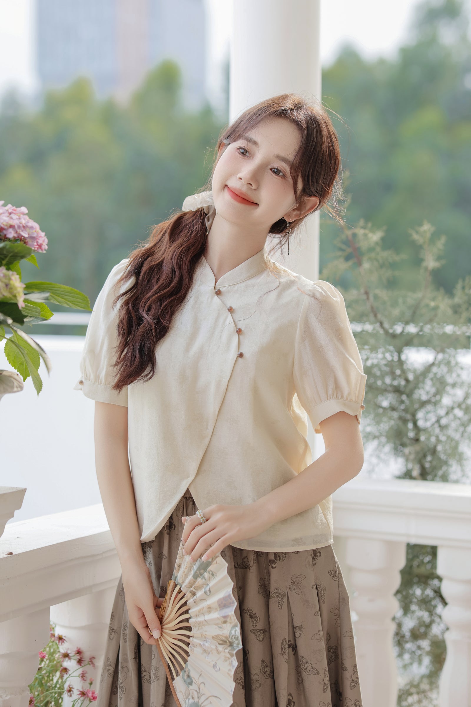 Vintage Ivory Puff Sleeve Cheongsam Blouse - Masion Chérie