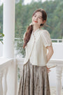 Vintage Ivory Puff Sleeve Cheongsam Blouse - Masion Chérie