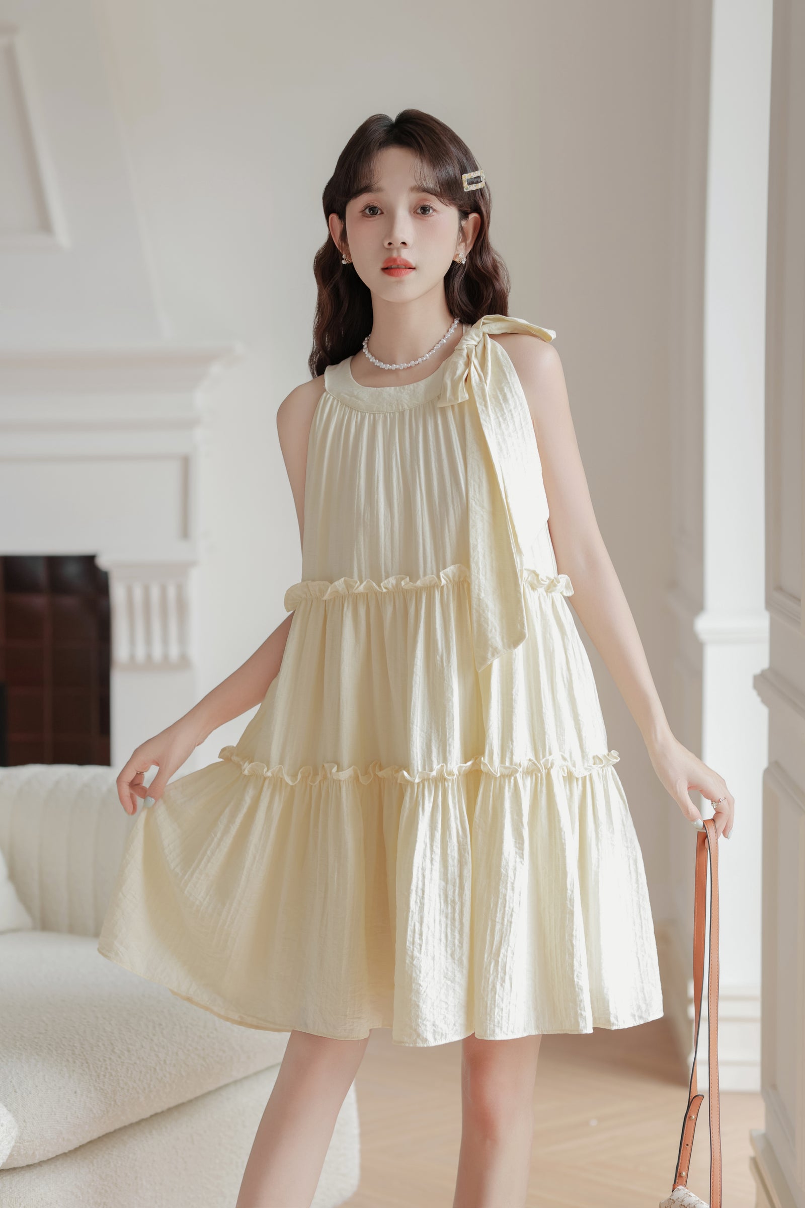 Apricot Halter Neck Tiered Dress - Masion Chérie