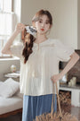 Charming Ivory Boho Lace Trim Blouse - Masion Chérie