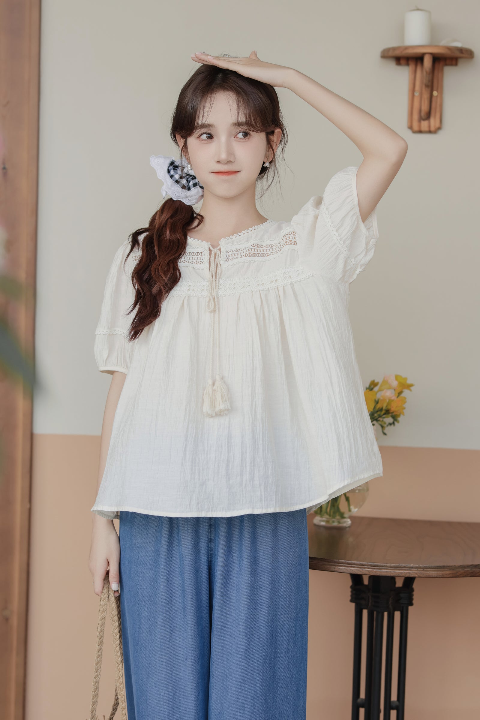 Charming Ivory Boho Lace Trim Blouse - Masion Chérie