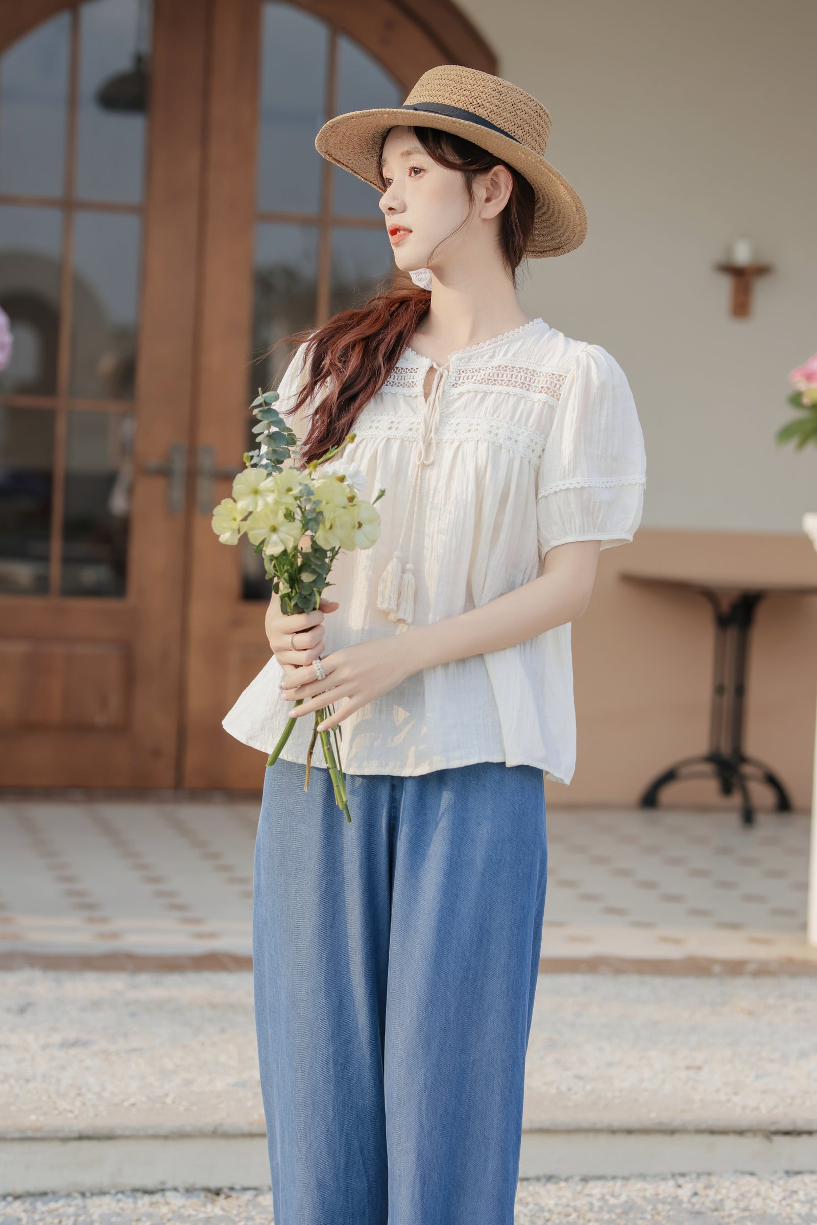 Charming Ivory Boho Lace Trim Blouse - Masion Chérie