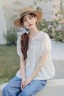 Charming Ivory Boho Lace Trim Blouse - Masion Chérie