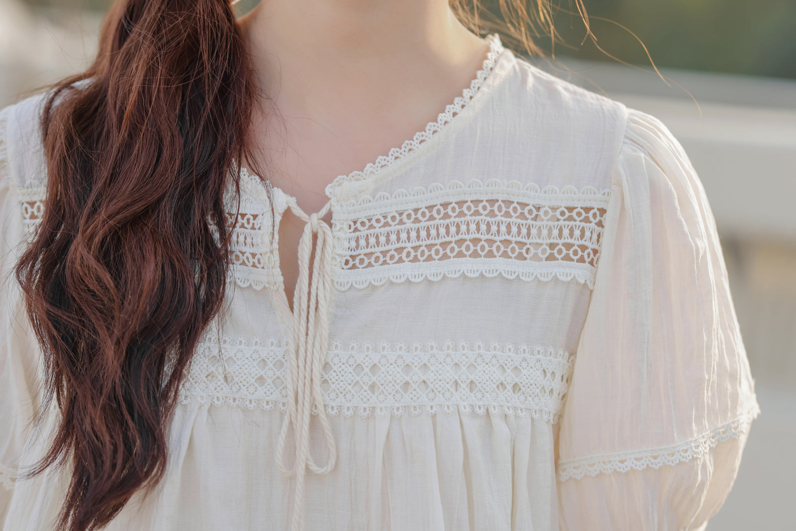 Charming Ivory Boho Lace Trim Blouse - Masion Chérie