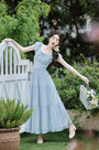 Sky Blue Ruffled Bow-Tie Tiered Maxi Skirt Set