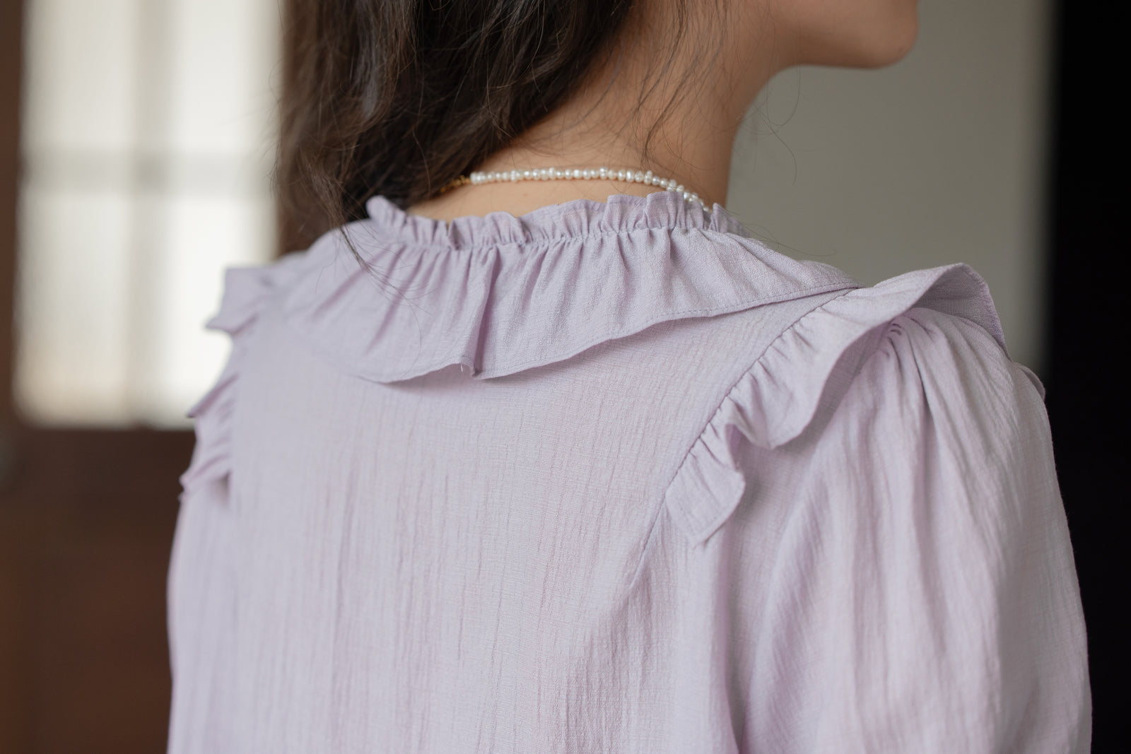 Lilac Ruffle-Trim Button-Up Blouse - Masion Chérie