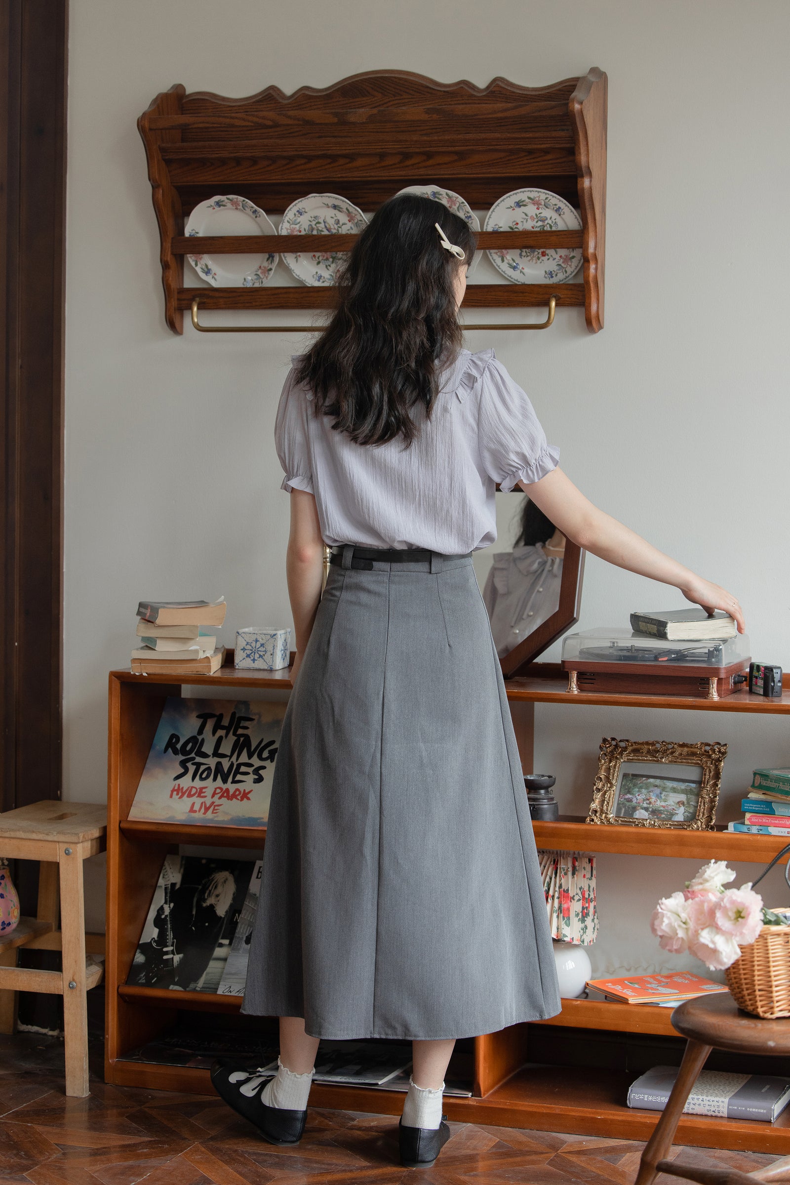 Lilac Ruffle-Trim Button-Up Blouse - Masion Chérie