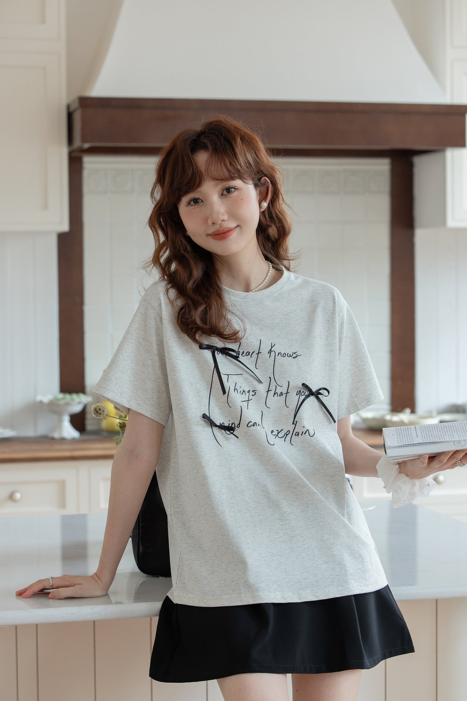 Whimsical Bow-Accent Graphic Tee - Masion Chérie