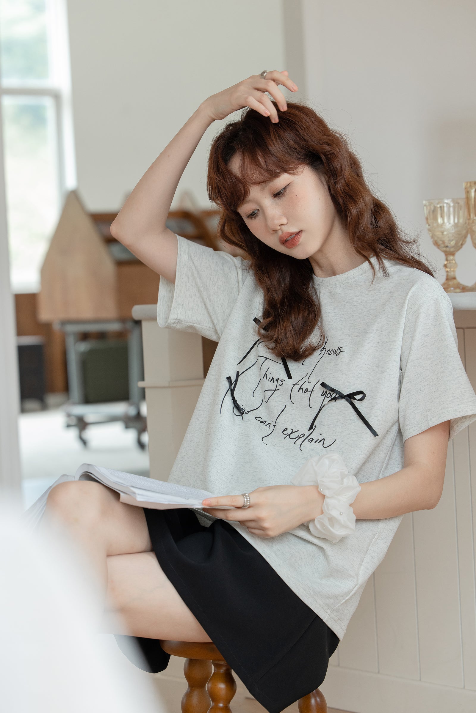 Whimsical Bow-Accent Graphic Tee - Masion Chérie