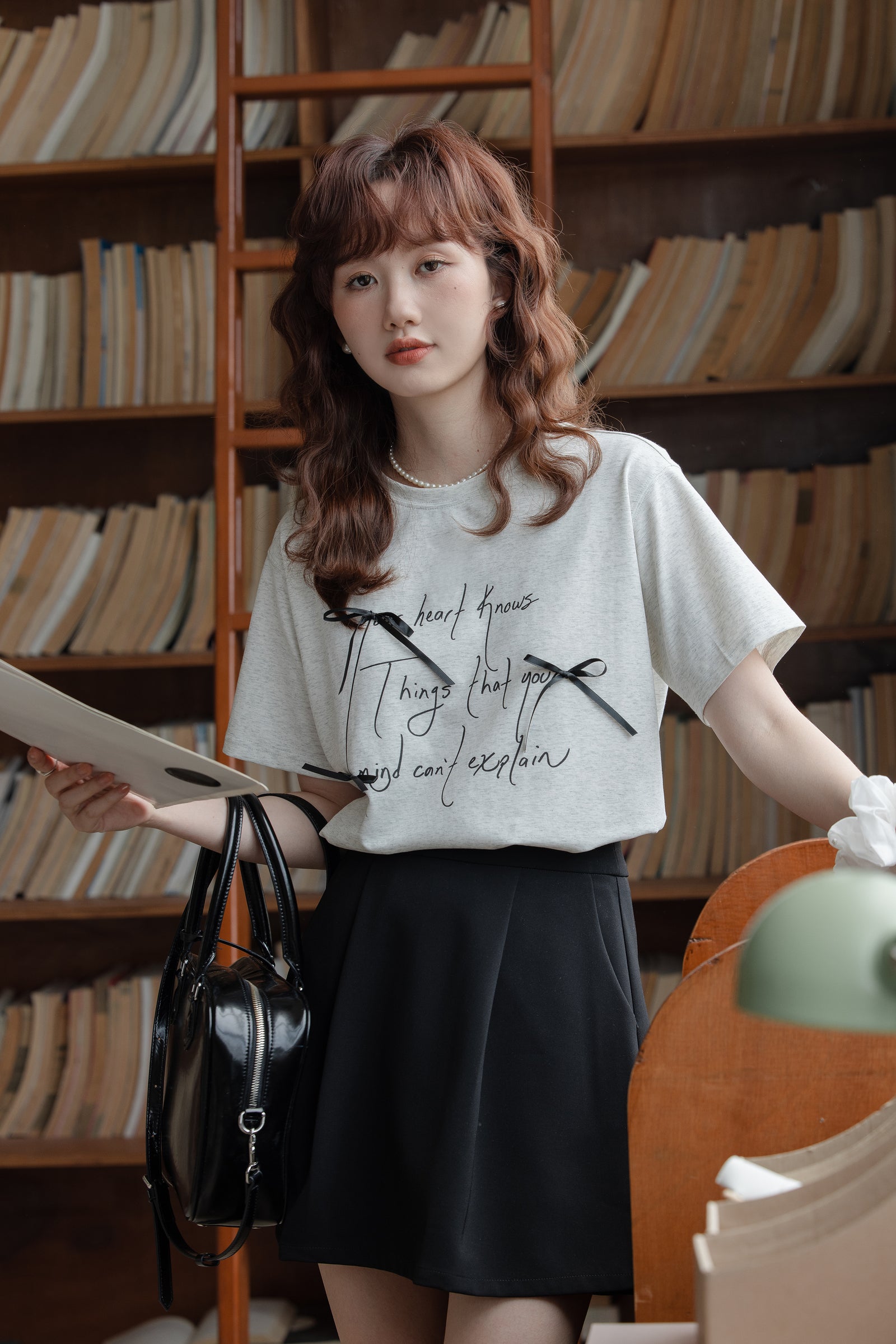 Whimsical Bow-Accent Graphic Tee - Masion Chérie