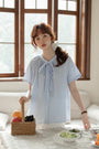 Whimsical Blue Stripe Bow-Tie Button-Down Blouse - Masion Chérie